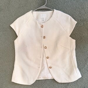 H&M Cream Textured Cap-Sleeve Button Front Top